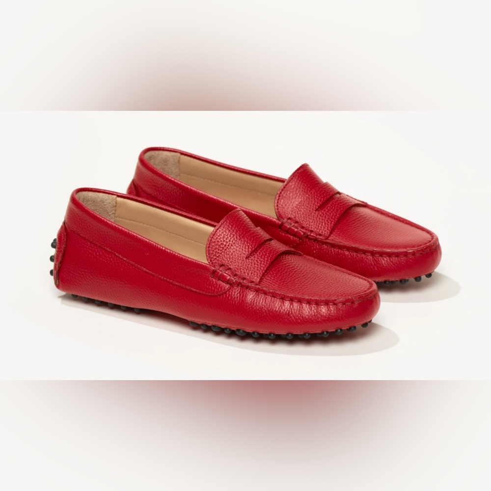 M.GEMI The Pastoso Penny Driving Loafers Red Tumbled Leather Made in Italy 🇮🇹